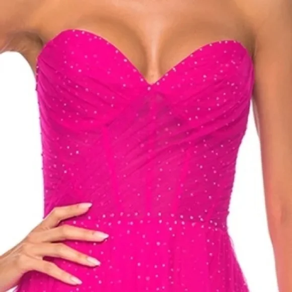 La Femme Hot Pink & Crystal Strapless Long Prom Ball Gown 31997 NWT - Picture 3 of 16